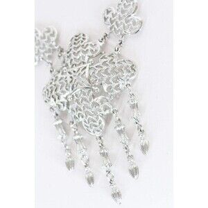 Vintage 1960s 60s Silver Tone Bohemian Dangle Pendant Necklace Geometric Fringe